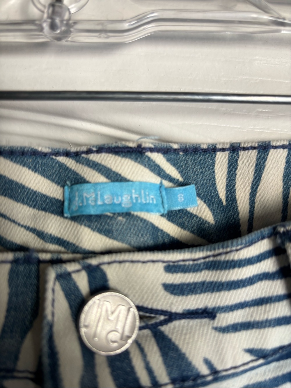 J McLaughlin Jaycie Willow Lake Cotton Stretch Straight Fit Jeans Palm Print, 8 - Picture 5 of 10